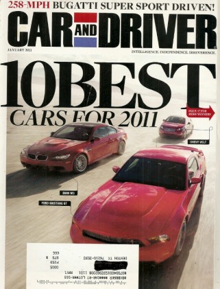 CAR & DRIVER 2011 JAN - VEYRON 16.4SS, TEN BEST EVERYTHING, CRUZE, M-COUPE